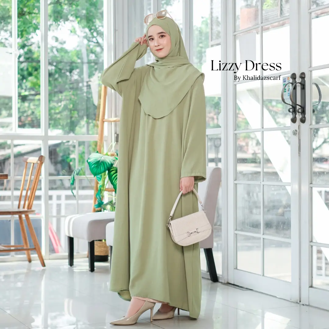 Lizzy Dress Gamis Wanita Muslimah Terbaru Bahan  Crinkle  Airflow  Satu Set Dengan  Kerudung By Khalidazscarf