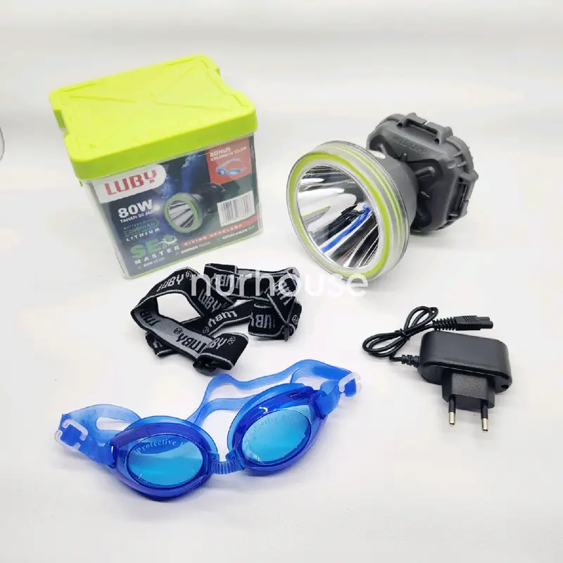 Senter Kepala Luby 80 Watt L 1817 senter selam Cahaya putih / kuning diving headlamp 4