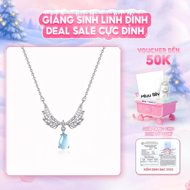  Dây chuyền nữ Miuu Silver vòng cổ bạc đính đá mặt trăng Moonstone đôi cánh thiên thần 