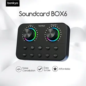 Bonkyo Soundcard BOX6 External Audio Mikrofon Siang Live Soundcard Serbaguna Live Streaming Nyanyi Karaoke dengan Efek Suara Profesional dan Baterai Lithium 3.7V/500mAh Internal