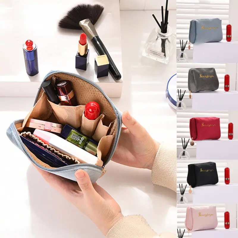 Small Flannel Zipper Cosmetic Bag Embroidery Lipstick Phone Storage Bag