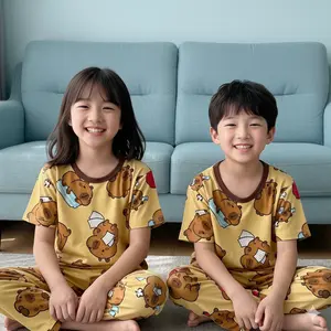 Dealshop Setelan Anak Lengan Pendek Celana Panjang / Baju Tidur Anak Laki-laki Bahan Kaos Usia 1th-10th / Setelan CP Anak  / Piyama Anak Unisex CP Capybara Sleppy CP379