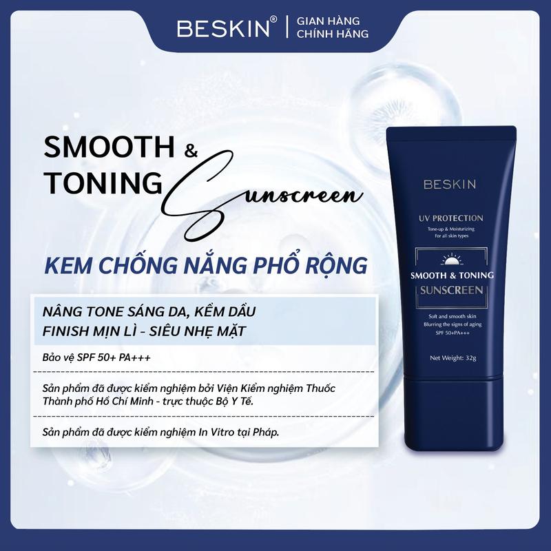 KEM CHỐNG NẮNG PHỔ RỘNG "SMOOTH & TONING SUNSCREEN" SPF 50+ PA+++ - Dung tích: 32g - Thương Hiệu: Beskin - Skincare Sun Cream Chăm Sóc Da