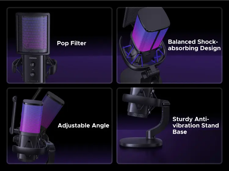 Product Introduction of UGREEN, Micro chuyên nghiệp RGB, Giảm tiếng ồn DSP, Hiệu ứng đèn RGB 96kHz/24-bit, Dành cho Game, Compatible with Windows & MacOS 8