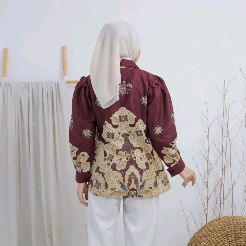 Blus Puff Rempel Batik Wanita Kerah Kemeja M-XXXL Hervifashion Katun 1