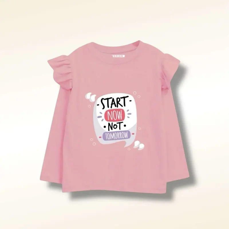 Baju Tangan Panjang Anak Perempuan Katun 30s Sablon Plastisol Ruffle Umur 4-10 tahun Fashion 1
