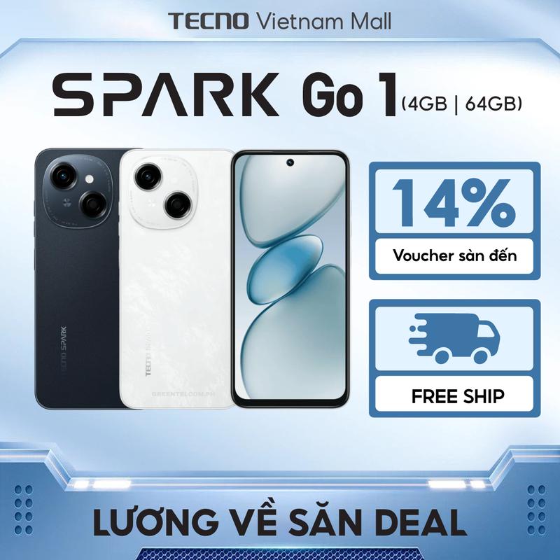Điện thoại Tecno Spark Go 1 (4+4)GB/64GB - Unisoc T615 | 5000mAh | Sạc nhanh 15W | Hàng chính hãng