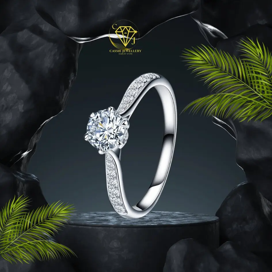 Cincin Wanita Terbaru Sterling Silver 925 Batu Berlian Moissanite Asli 1.0 Ct Perhiasan Wanita Bersertifikat GRA Untuk Ulang Tahun Pernikahan Dan Pertungan