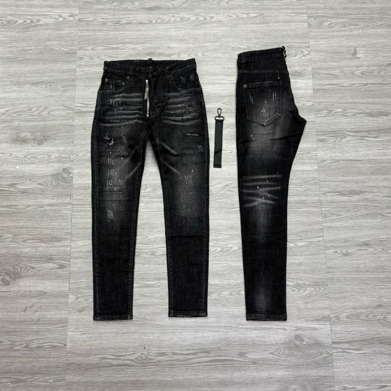  QUẦN JEAN NAM MÃ D2-10 ĐEN XÁM RÁCH NHẸ KHOÁ LỆCH VẨY SƠN  4 CÚC  BÒ DÀI CAO CẤP  CO DÃN  PHOM ÔM CHÂN DS-Q   Có Túi 