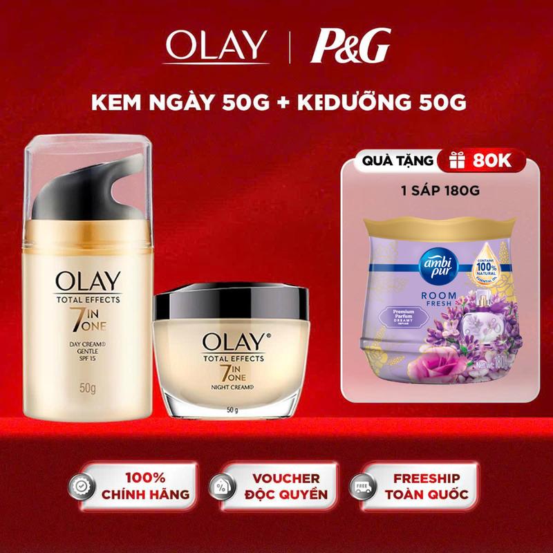 [Độc quyền KOC] Combo 2: Kem Dưỡng Ẩm Ngày & Đêm Hỗ Trợ Phục Hồi & Làm Chậm 7 Dấu Hiệu Lão OLAY TOTAL EFFECTS 50g X2