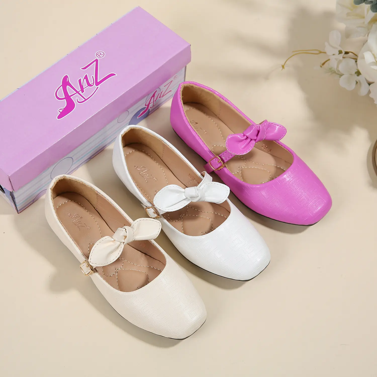 Kid's Girls Fashion Doll Shoes Sandal Good For All Season Square toe With Ribbon Straps Box Included