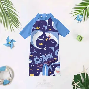 Baju Renang Anak Lucu Karakter 1 sampai 12 Tahun Lengan Pendek Motif Shark Biru Code BRA-026
