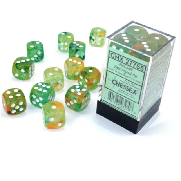 Chessex Nebula Luminary 16mm d6 12 Dice Block Spring/White 27755