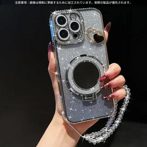 iPhone 17 Pro Max 16 15 14 13 12 11用 キラキラミラースタンド ブレスレット付き 携帯電話ケース、スタイリッシュな保護カバー