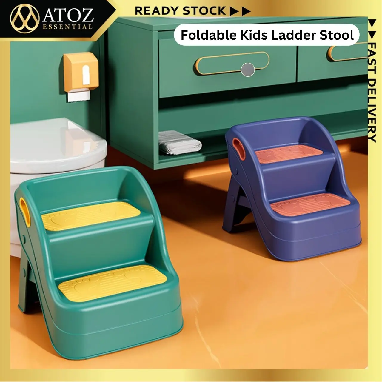 ️SG Seller️ - Foldable Kids Ladder Stool/ Toddler Non-Slip Bathroom Potty Training Stool