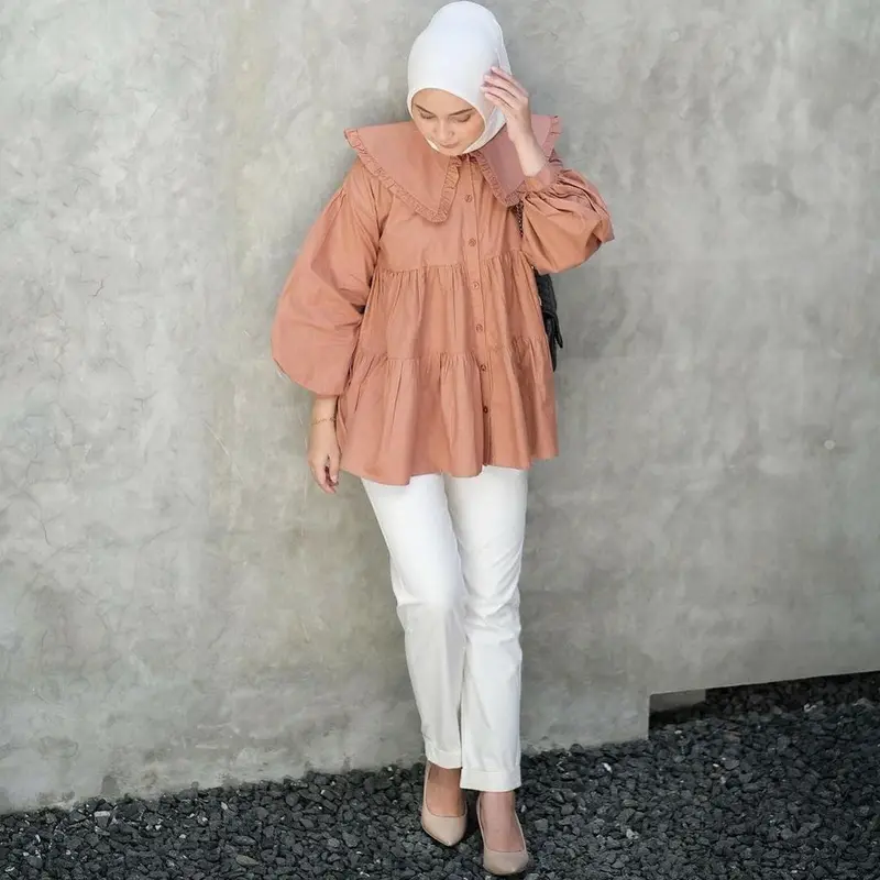 BLOUSE KOREA - LAMIA BLOUSE Busui Katun Rempel Panjang Wanita 5