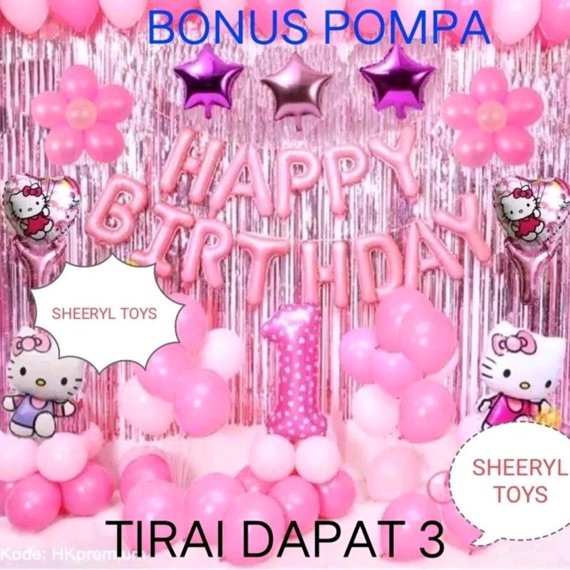 PAKET DEKOR ULANG TAHUN TEMA HELLO KITTY SET DEKOR BIRTHDAY HELLO KITTY Balon Pink Anak 0