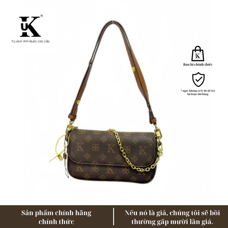 96085 Túi xách Da PU UK đeo vai  Đeo Chéo kèm dây xích nhỏ gọn sang trọng-Bảo Hành 1 năm về da Kem Bag 