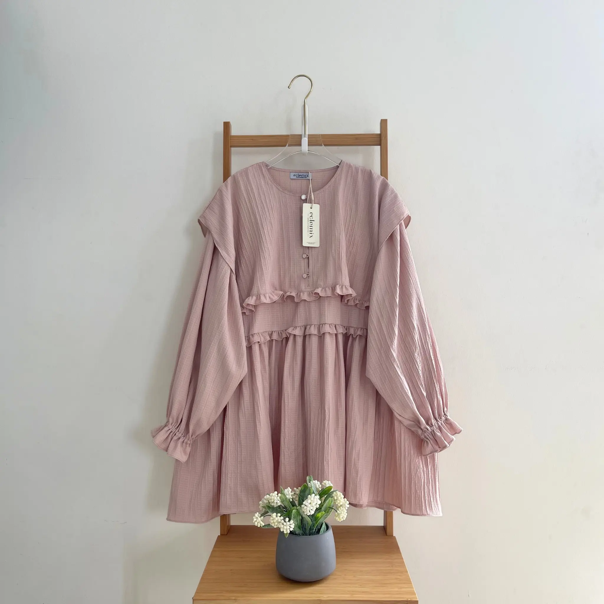 Eclemix Top Rura | Atasan Wanita Blouse Layer Lengan Balon | Baju Muslim Casual