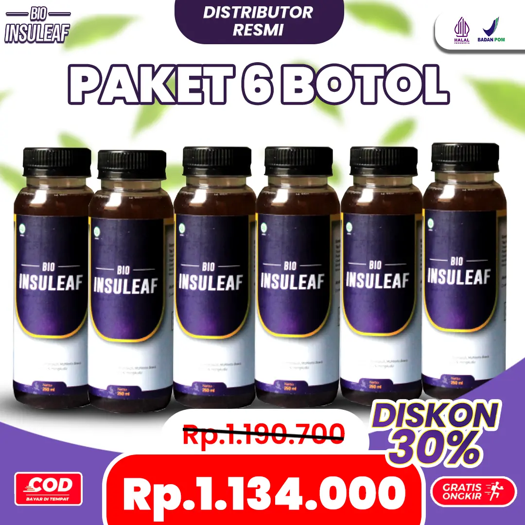 Bio Insuleaf Original 6 Botol Halal dan BPOM