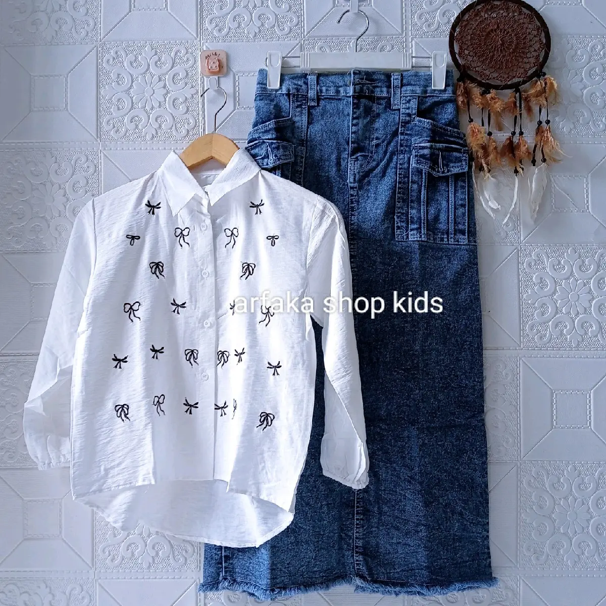 setelan anak blouse pita dan rok theana