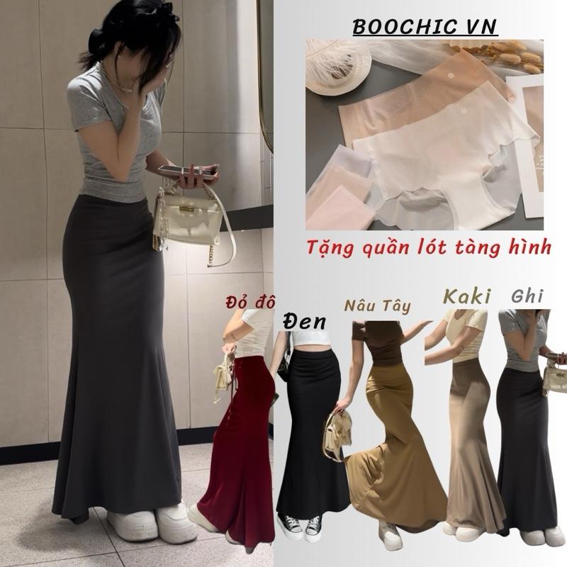 BOOCHIC Chân Váy Đuôi Cá Dáng Dài Chất Liệu Houndstooth Tăm Hàn 5D Nhập - Chân Váy Đuôi Cá Co Giãn Dễ Phối Đồ Dành Cho Nữ ( có phân loại áo mix kèm)