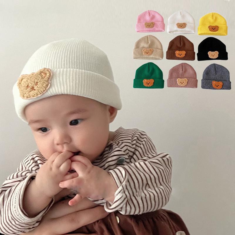 Mũ Len Hình Gấu Hoạt Hình Cho Bé Mũ Dệt Kim Ấm Áp Cho Trẻ Sơ Sinh Cho Bé Trai Và Bé Gái Màu Trơn Mũ Lưỡi Trai Mềm Cho Trẻ Sơ Sinh Mùa Thu Đông