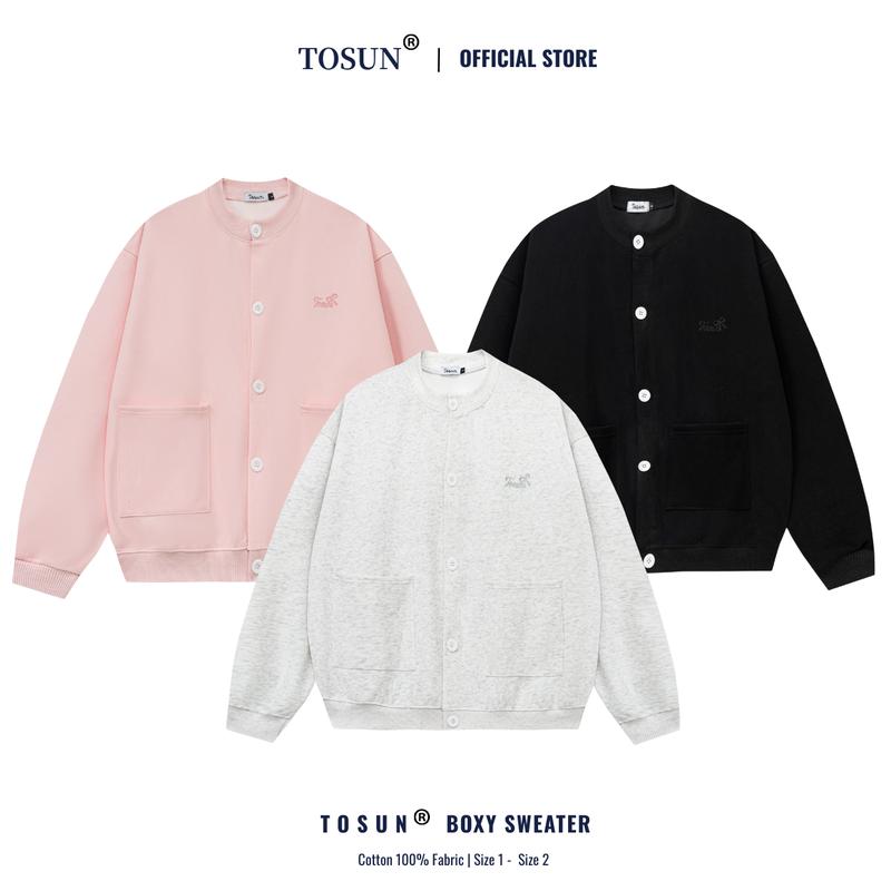 [TOSUN] Áo khoác cardigan nữ cổ tròn túi vuông thêu logo chất nỉ ép Hàn K09