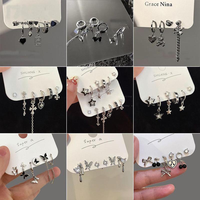 Bông Tai Bất Đối Xứng Cá Tính, Dành Cho Phụ Nữ, Phong Cách Y2K, Bông Tai Mặt Dây Chuyền Gấu Bướm Ngôi Sao Anh Đào, Bộ Phụ Kiện Trang Sức, [Thanh Toán Khi Nhận Hàng]