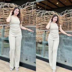 Maheera - Soee One Setelan Set Rib Knit Premium Atasan + Celana Panjang Premium Melar Wanita Kekinian