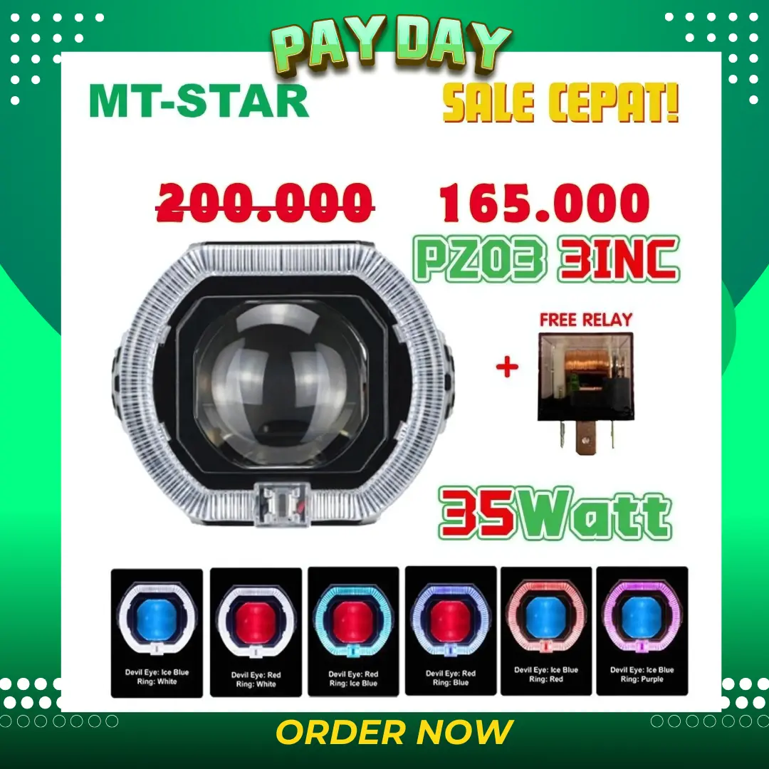 【 MT-STAR】 Lampu Motor/Mobil 3 Inch PZ03 Biled Matrix X1 Projie Biled Matrix X1 3 Inch & PX03 2.5 Inch New Product High Low Putih Body Black Plus Kipas Premium TP06 Hitam Kuning