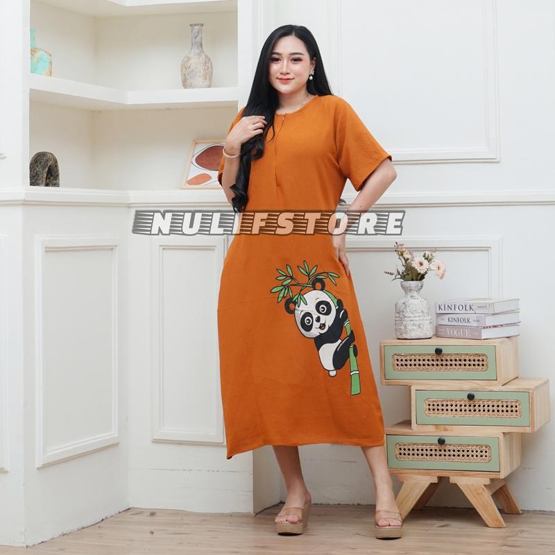 Daster Karakter Longdress Sablon Crinkle Airflow Busui Nyaman Panjang Kantong 6