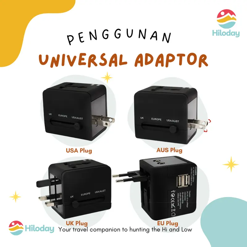 HILODAY | Universal Travel Adaptor Colokan Internasional Fast Charging Dual USB EU/UK/USA/AUS 1