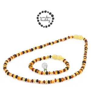 Amber Buddy | XR42M1 Kalung & Gelang Amber Wanita Multicolour Black Glossy - 45cm & 16cm.