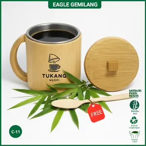 Gelas Bambu Asli & Estetis Gelas Kopi Tahan Panas Dengan Lapis Stainless Custom Nama Bisa Jadi Souvenir Kitchenware