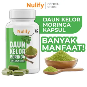 Nulify Daun Kelor Moringa - 80 Kapsul Organik  Herbal Alami, Suplemen Sehat, Vitamin & Nutrisi Powder