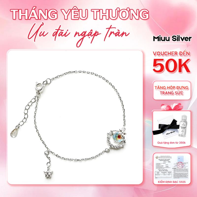 Lắc tay nữ Miuu Silver, vòng tay bạc đính đá moonstone mặt trăng Blooming Crescent