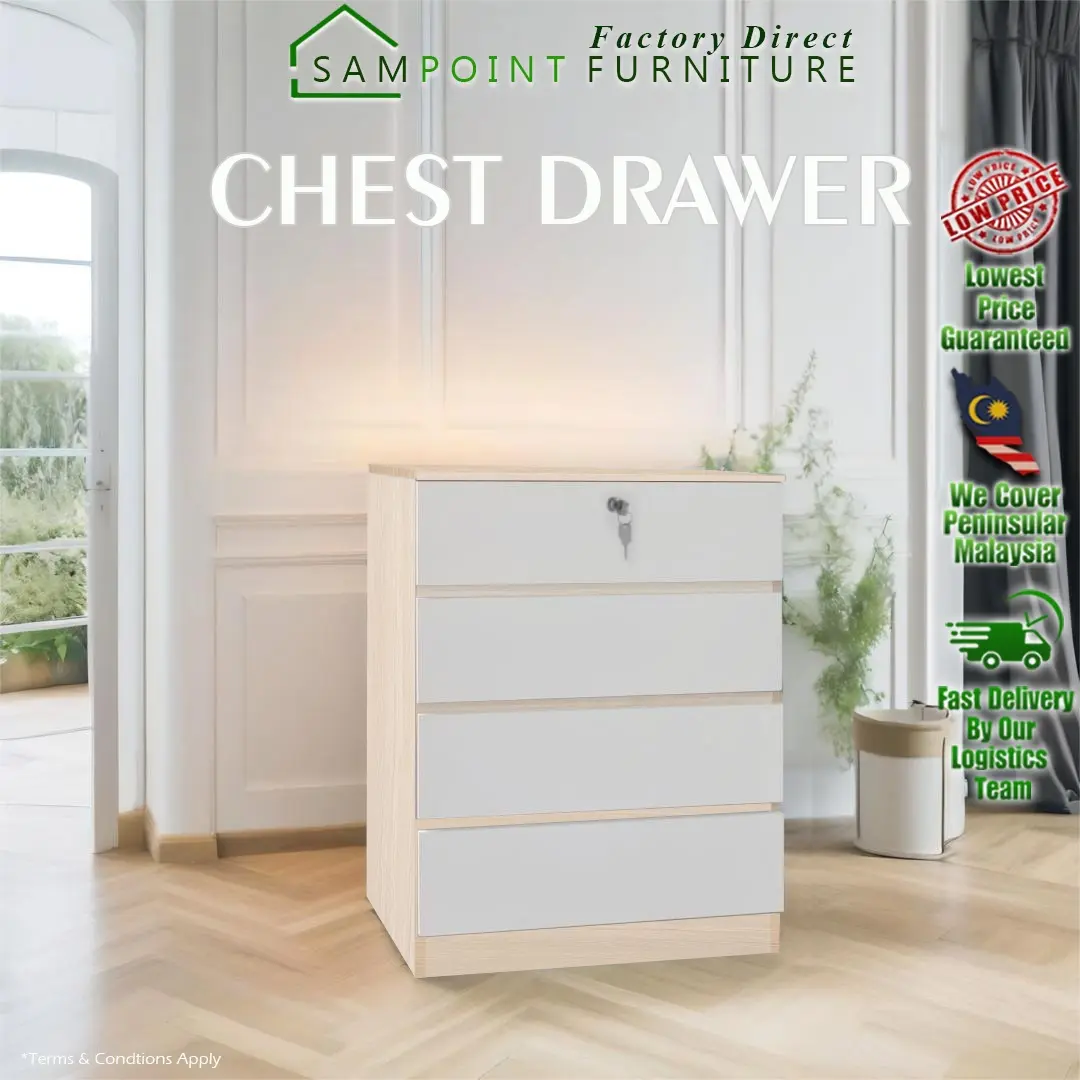 [ SELF ASSEMBLY]  SamPoint 4 Drawers Chest With Lock / 3 Laci / 5 Tier_Chest of Drawer / 3 Tier 4 Tier Chest Drawer / Laci White Furniture drawer ikea