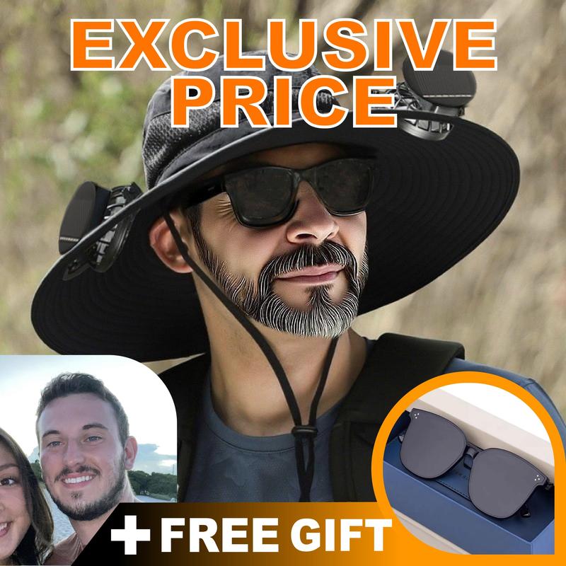 Outdoor Widebrimmed Sun Hat with Solar Fan, Unisex Fishing Solar Fan