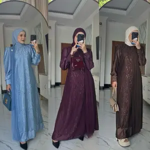 MALIKA DRESS Satin Brokat Mutiara Tile Motif Muslim Mewah untuk Kondangan & Pesta Wanita Maxmara Premium