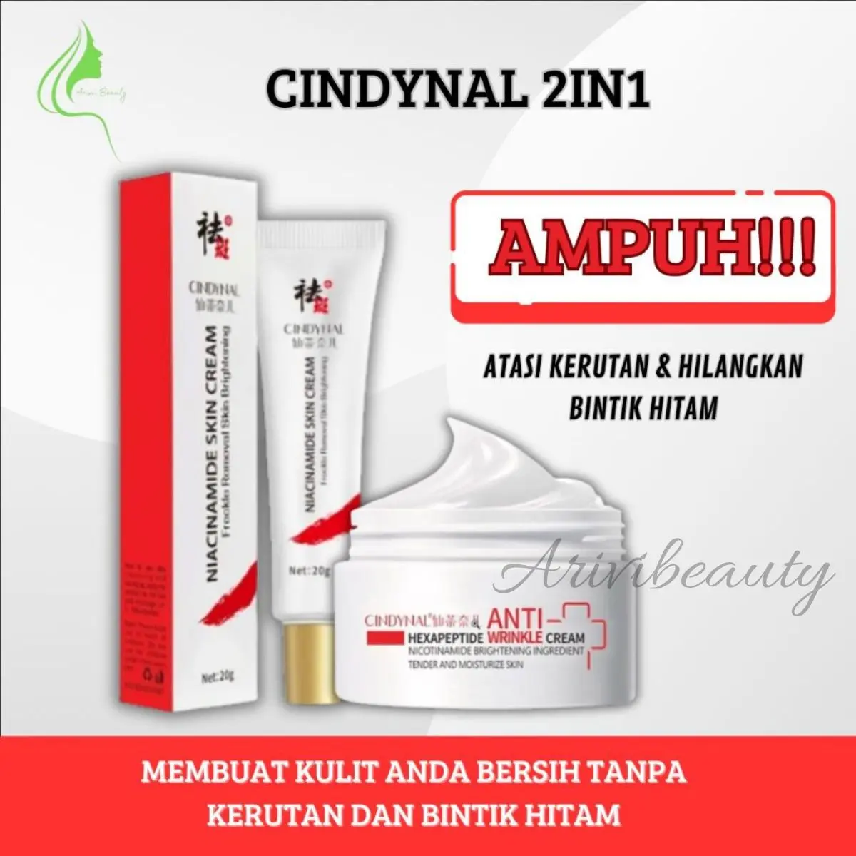 Cindynal 2in1 Cream Remove Dark Spots Penghilang Flek Bintik Hitam | Hexapeptide Cream Wajah Kerutan Anti Penuaan skincare buat