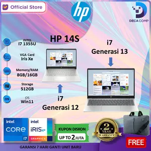 HP 14 i7-1355U/i7-1255U/i5-1235U/CORE 5 120U/i3-1315U 8GB/16GB 512SSD W11+OHS 14.0FHD IPS ORIGINAL RESMI
