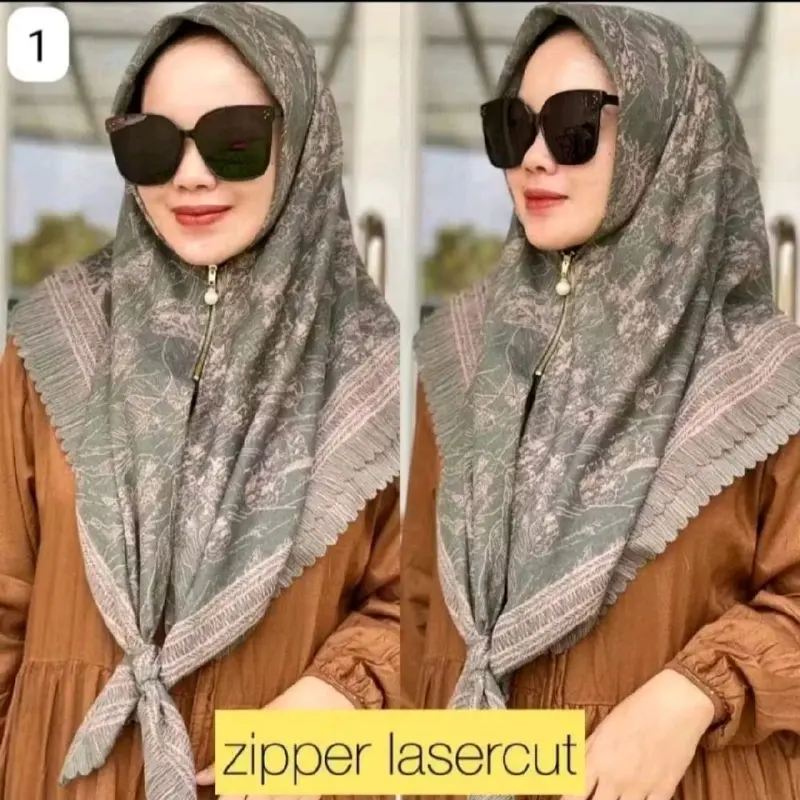 Hijab Segi Empat Instan Zipper Lasercut /  Kerudung Syari Voal Zipper / Hijab  Wanita Muslim Instan Zipper Lasercut Kekinian Nyaman Lembut 0