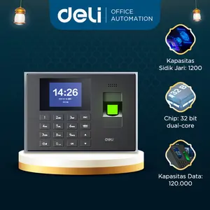 Deli Mesin Absensi Sidik Jari Kapasitas 1200 Bahasa Indonesia Laporan Otomatis ES151