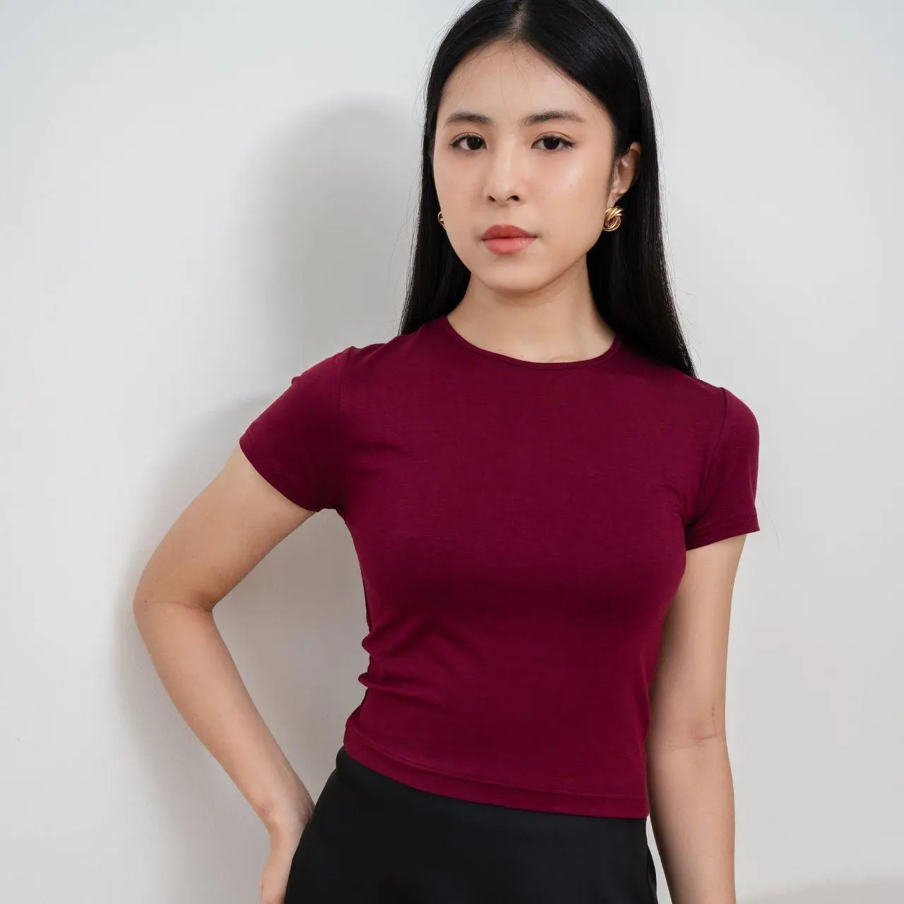 AIJO | Sienna Oneck Top Atasan Wanita Hitam Bodyfit Panjang Polos Santai Basic Oblong Putih Nyaman Pendek Casual