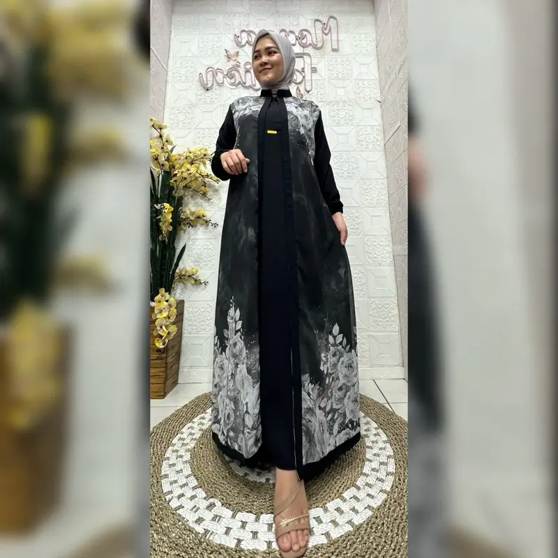 MONAA Dress Cringkle Mix Ceruty TERBARU || Gamis Wanita Muslimah Kekinian 2025 2