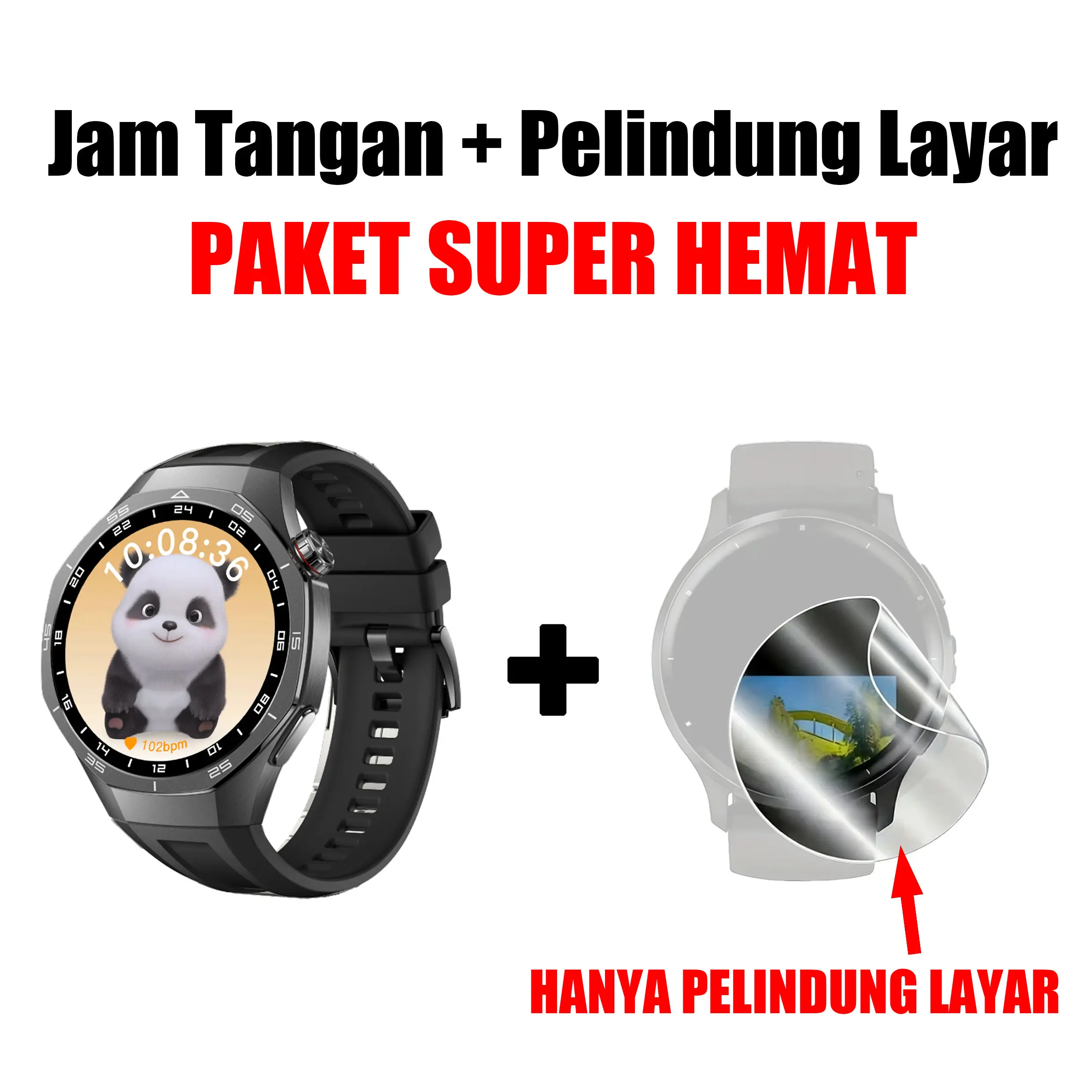 Jam tangan hitam + Pelindung layar
