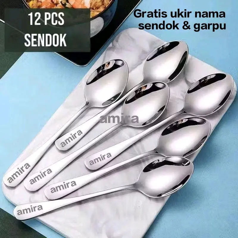 Gratis ukir nama sendok ,garpu isi 12pcs,sendok makan,sendok polos,sendokstainless,sendok anti maling