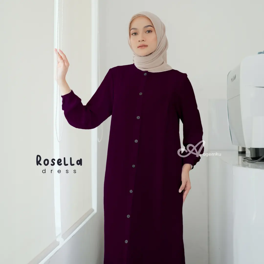 Rosella Gamis Burgundy - Dress Muslim Kekinian Busui Friendly Slimlook