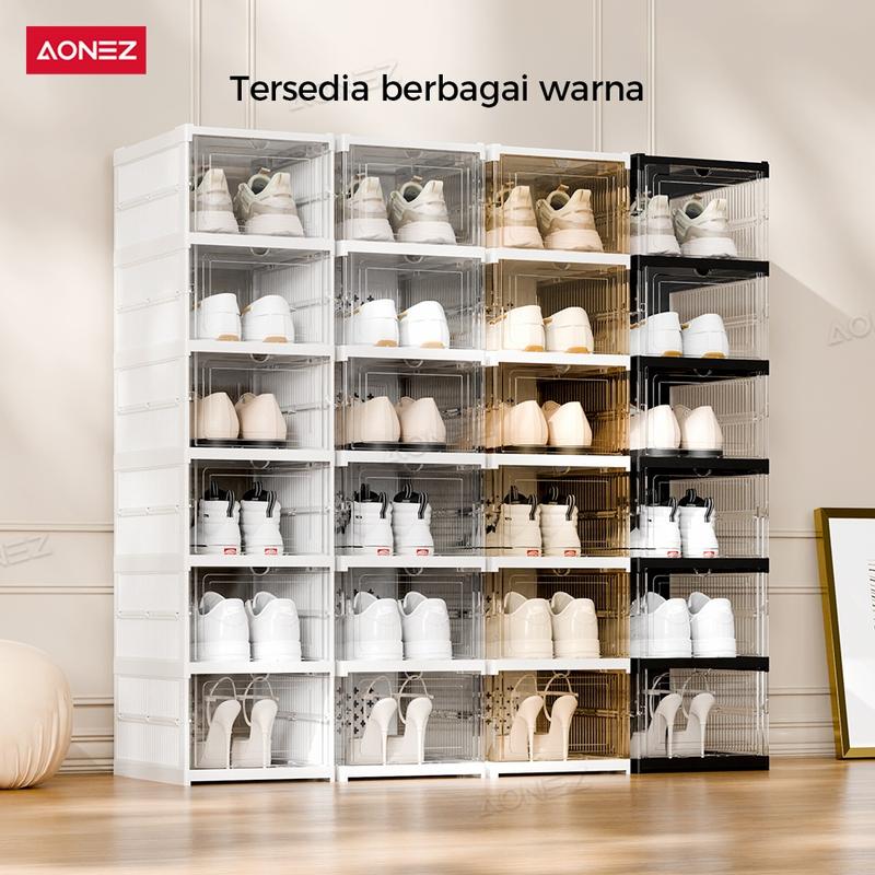 Product Introduction of 【COD 24 Shipping】AONEZ Rak Sepatu Lipat 6 Tingkat 12-24 Pasang Warna Coklat Serbaguna Penyimpanan Vertikal Portable Lemari Sepatu Transparan 5
